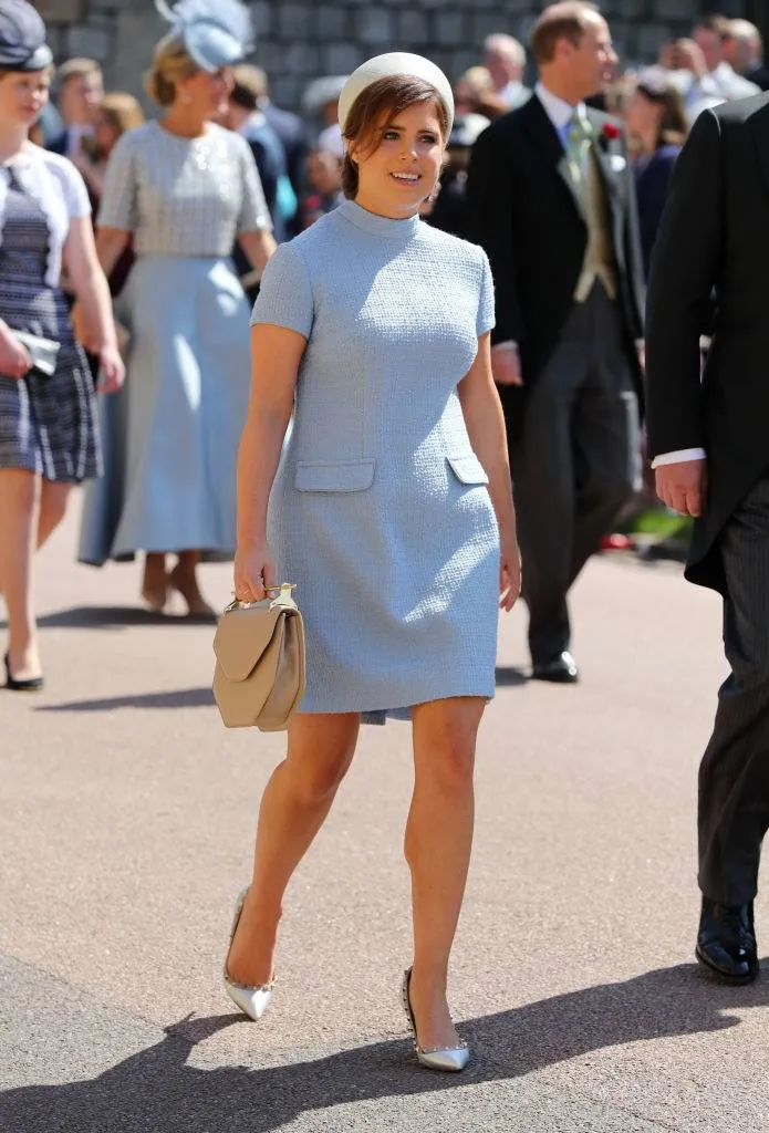 Britain's Princess Eugenie of York arrives for the wedding ceremony of Britain's Prince Harry, Duke of Sussex and US actress Meghan Markle at St George's Chapel, Windsor Castle, in Windsor, on May 19, 2018. (