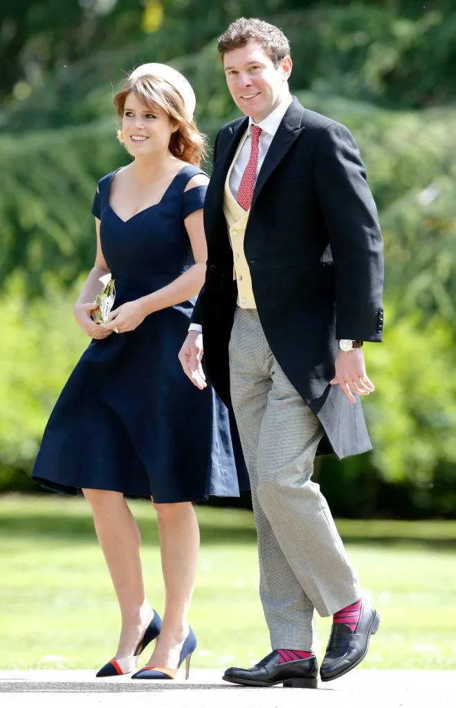 Princess Eugenie and Jack Brooksbank attend the wedding of Pippa Middleton and James Matthews at St Mark's Church on May 20, 2017