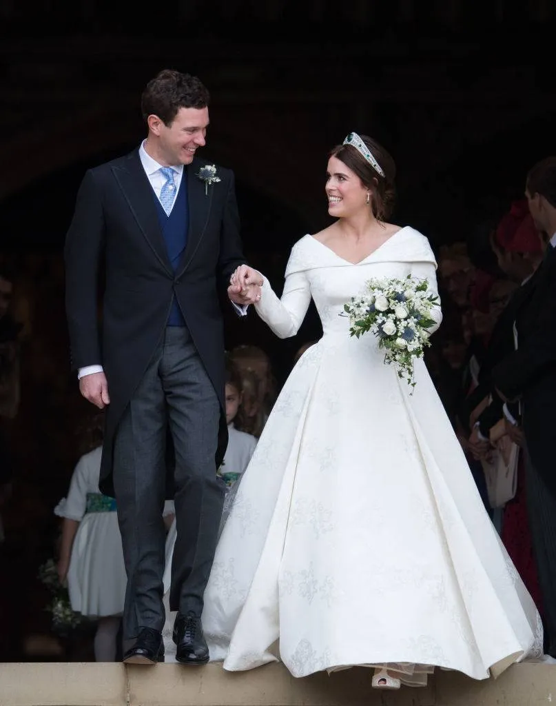 Princess Eugenie of York and Jack Brooksbank leave St George's Chapel in Windsor Castle