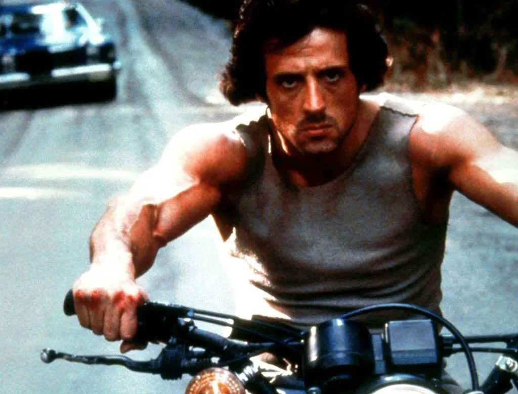 Stallone on a motorcycle 