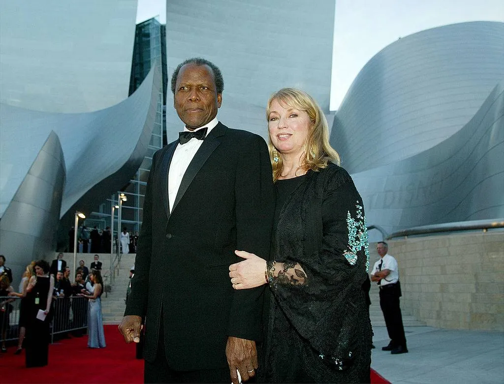 Sidney Poitier and second wife Joanna Shimkus attend the Walt Disney Concert Hall 