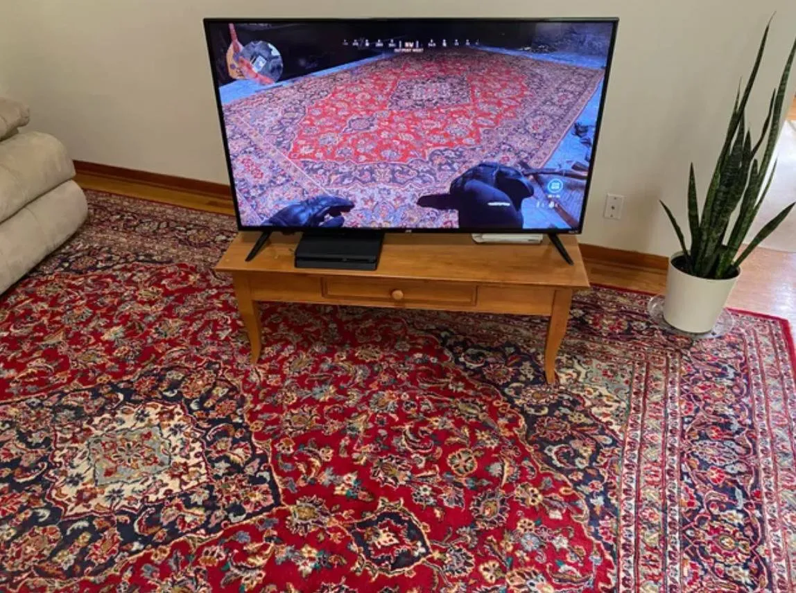 person finds a rug identical to the one his floor in a video game