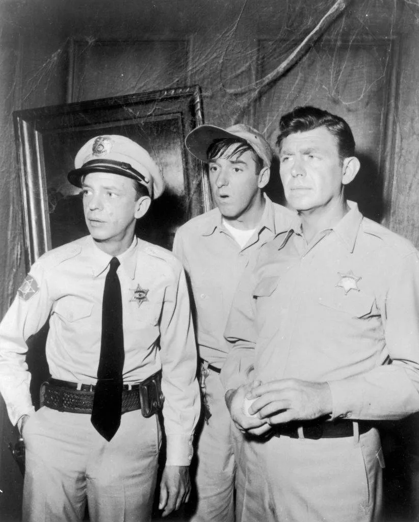 American actors Don Knotts (playing Barney Fife,) Jim Nabors (Gomer Pyle,) and Andy Griffith (Andy Taylor)