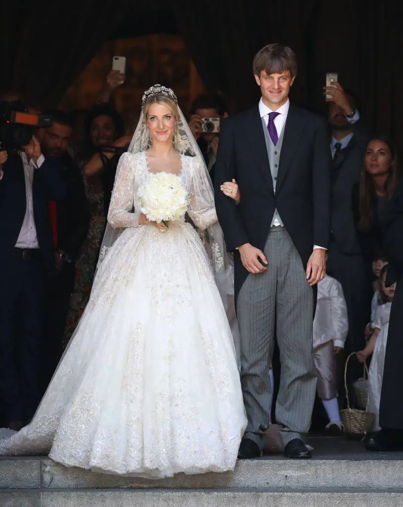 Ekaterina of Hanover and Prince Ernst August of Hanover leave after their church wedding ceremony 