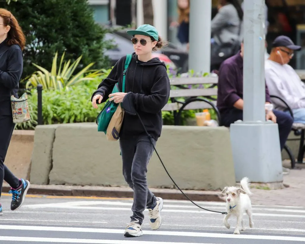 Ellen Page is seen walking her adopted dog Patters