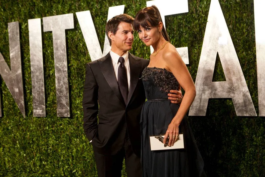 Katie Holmes and Tom Cruise (L) arrive at the Vanity Fair Oscar Party