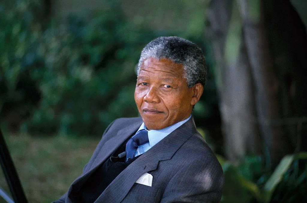 Nelson Mandela outside his Soweto home three days after his release