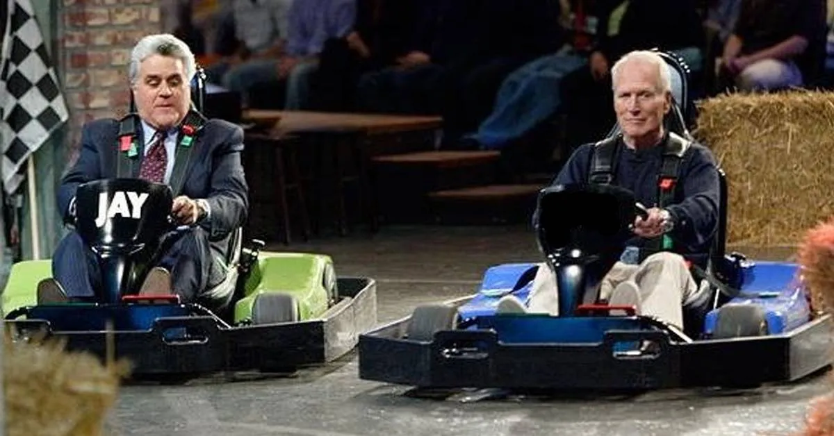paul newman and jay leno driving go-carts