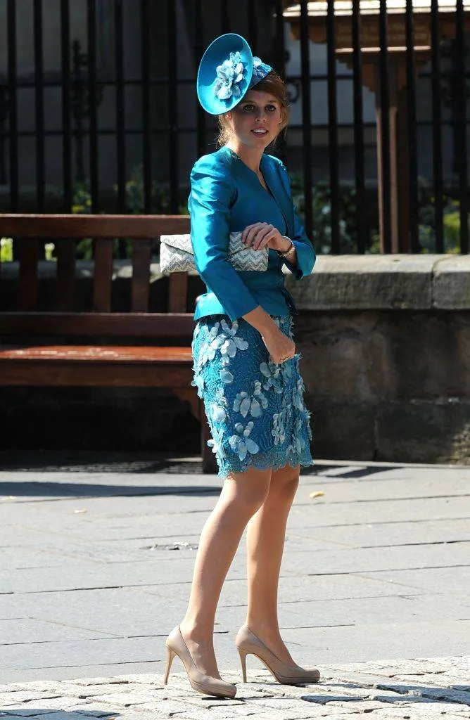Princess Beatrice arriving for the wedding of Zara Phillips and Mike Tindall