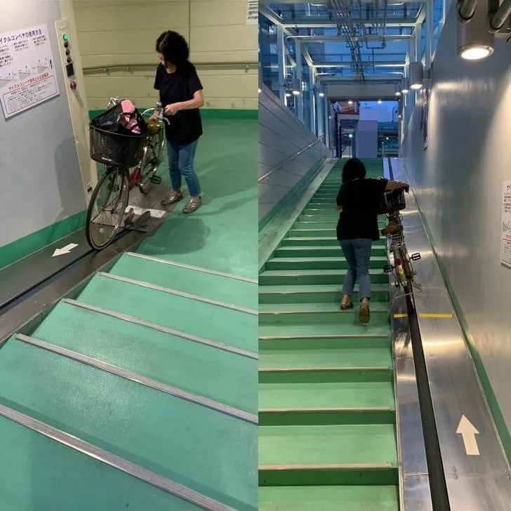 escalators for bikes in japanese subway