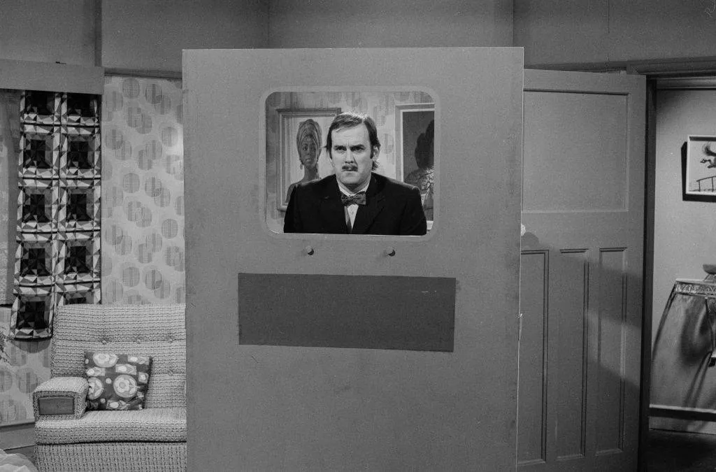 Comedian John Cleese in a sketch from the BBC television show 'Monty Python's Flying Circus'