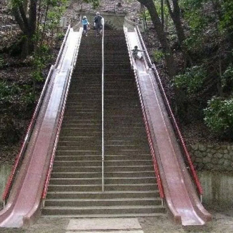 stairs with slides to the bottom