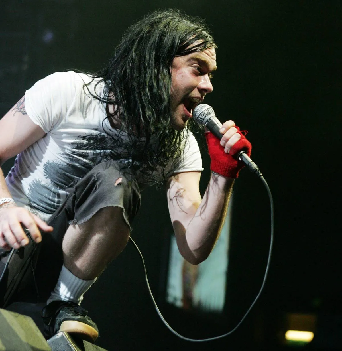 Bert McCracken sings onstage with his band, The Used.
