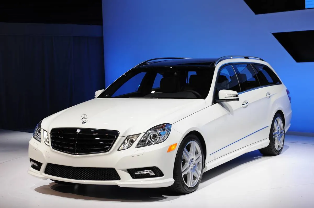 The Mercedes Benz E 350 wagon is on display in New York.