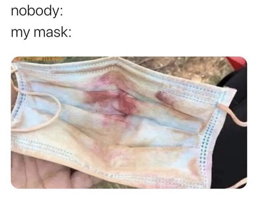 mask inside covered in foundation and lipstick