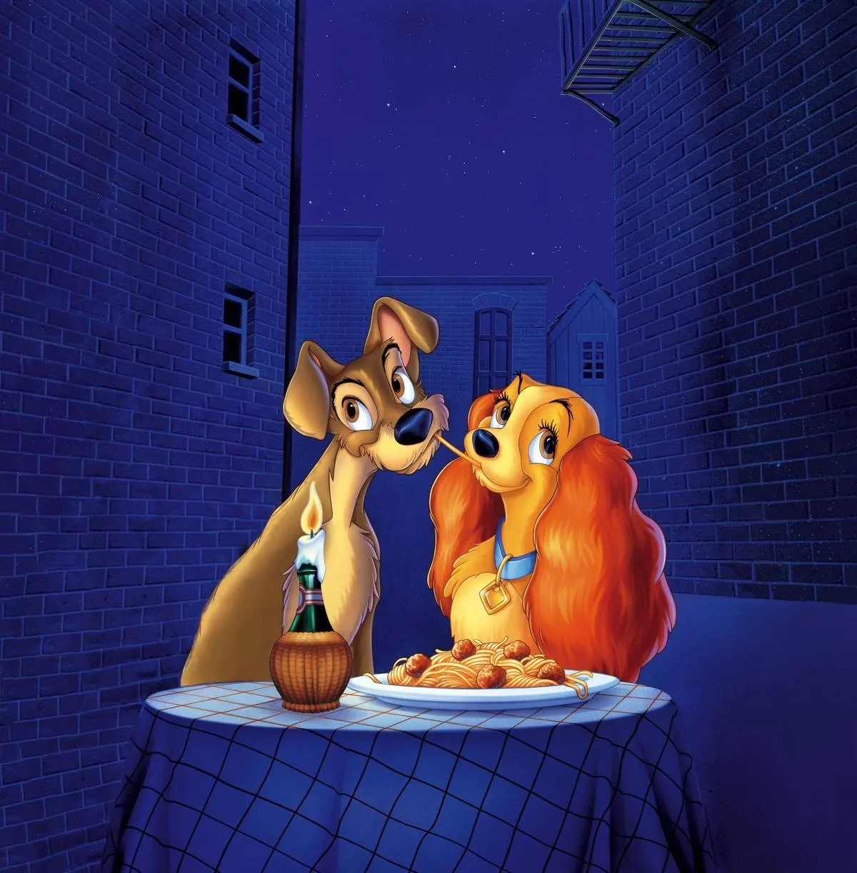 Lady And The Tramp Sharing A Plate Of Spaghetti