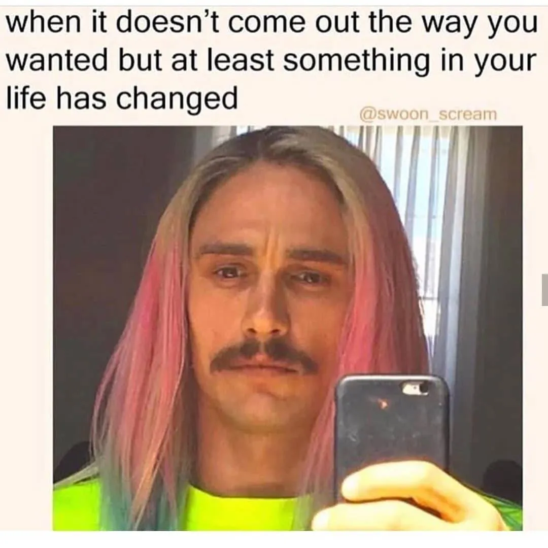 Looking sad in selfie with pink hair