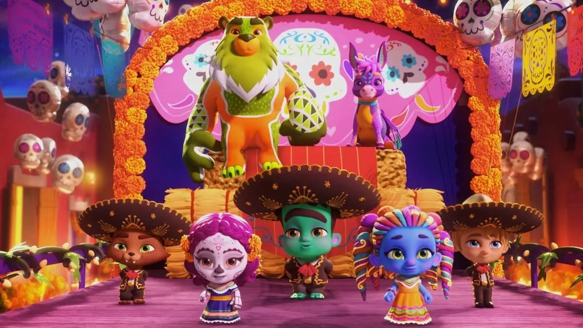 an animated still from super monsters dia de los monsters