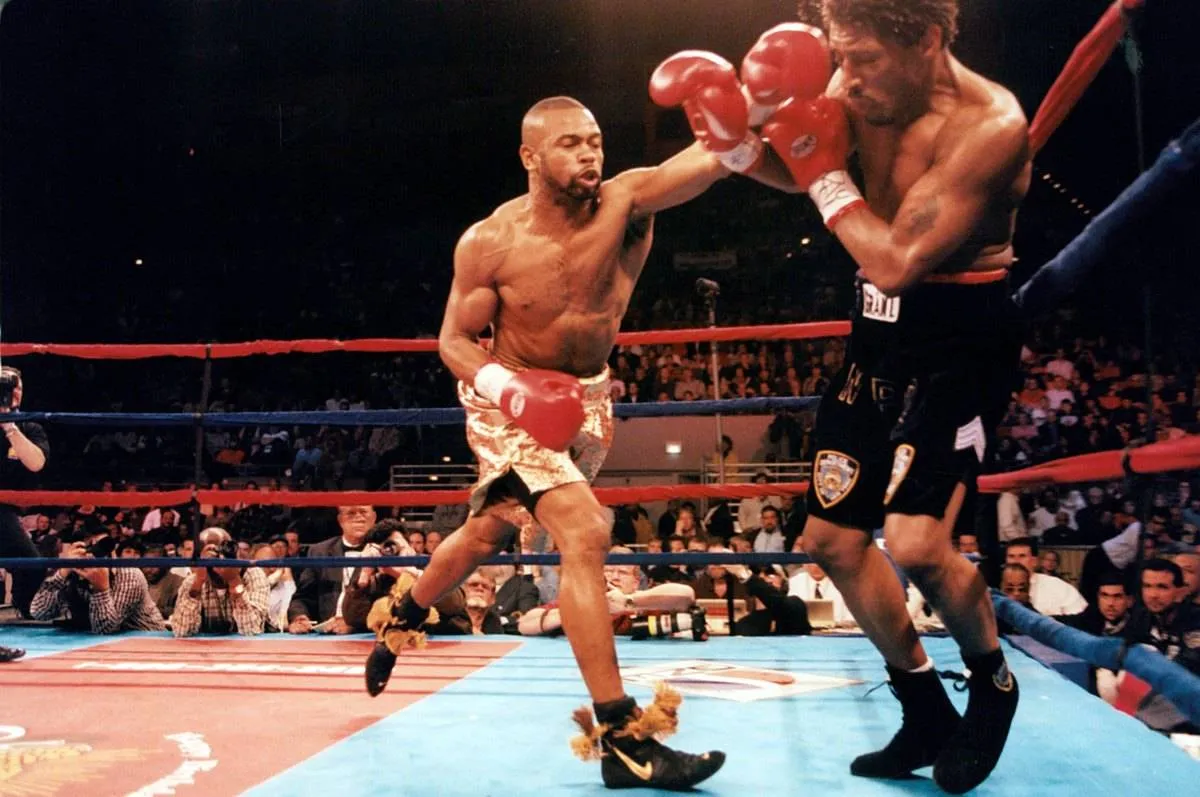 Roy Jones Jr throws a left jab against Richard Frazier