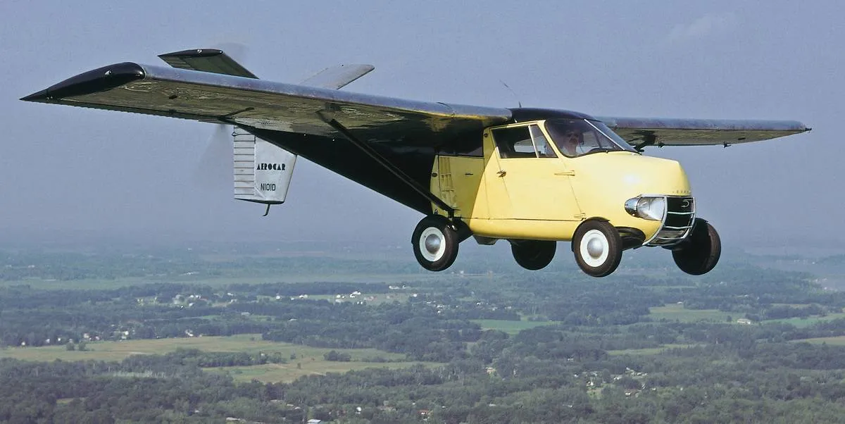 An Aerocar flies.