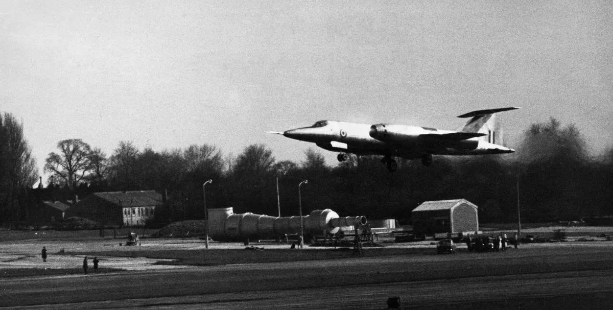 The British Bristol 188 approaches a military base in 1962.