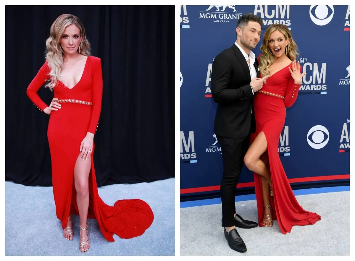 Carly Pearce shows off her dress at the 2019 ACM Awards.