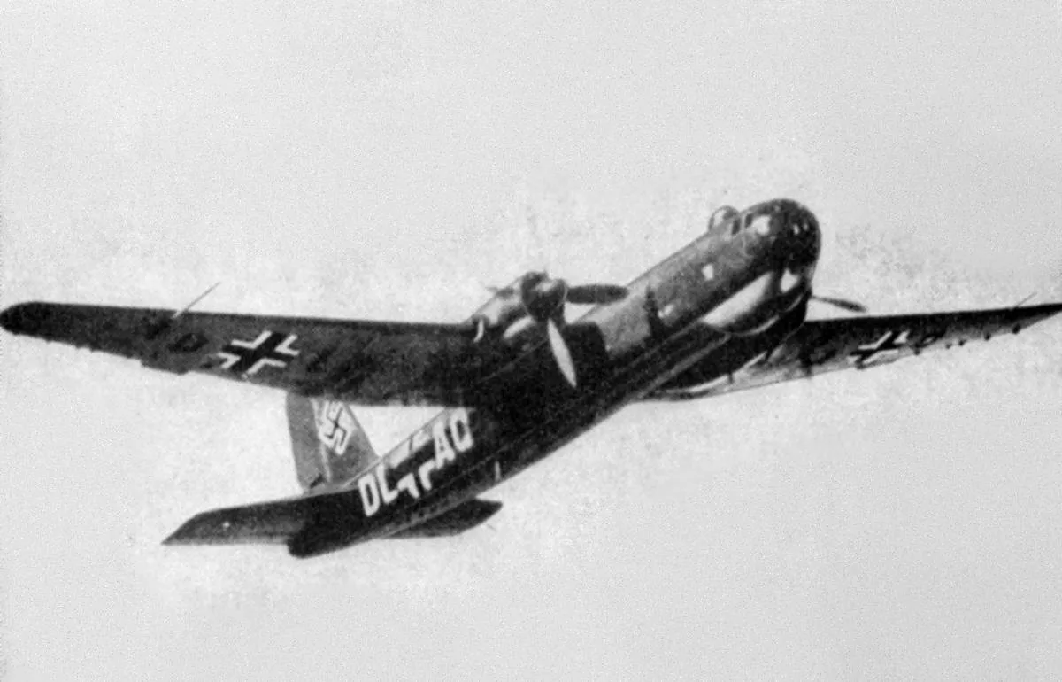 The Heinkel He177 Greif flies.
