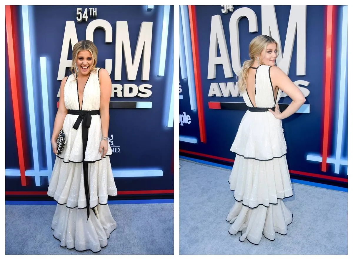 Lauren Alaina shows off her gown at the ACM Awards in 2019.