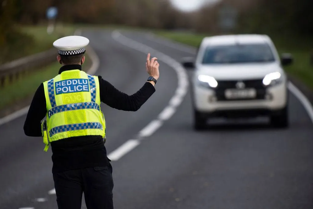 Welsh police pull over motorists at a police checkpoint