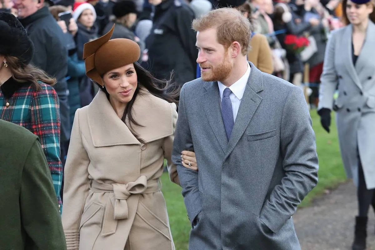 Meghan Markle and Prince Harry walk to the Christmas Day Church service in 2017.