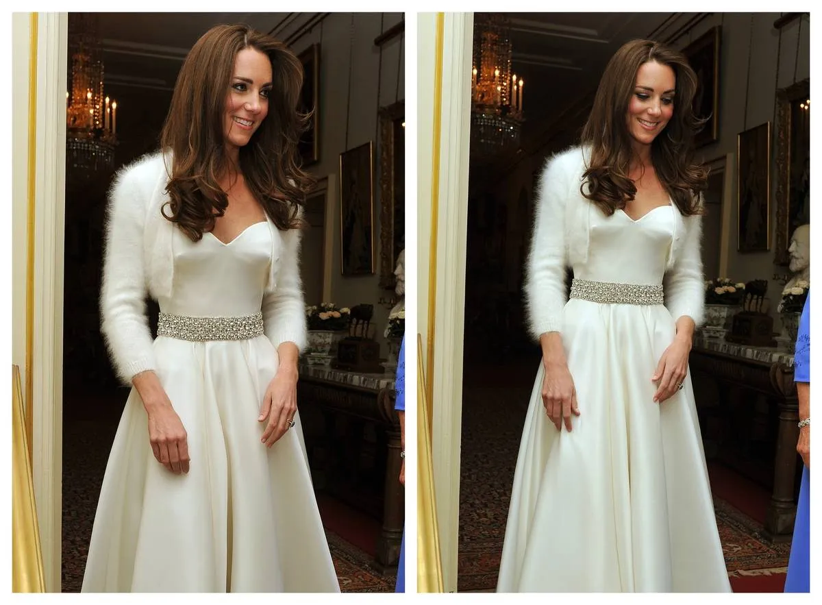Kate Middleton heads to her wedding celebrations in her reception dress.