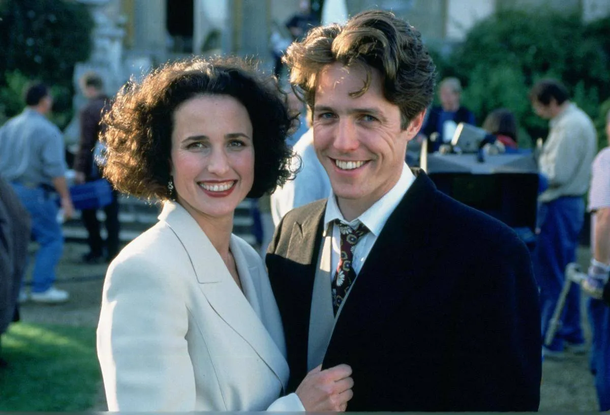 Andie MacDowell and Hugh Grant in four weddings and a funeral