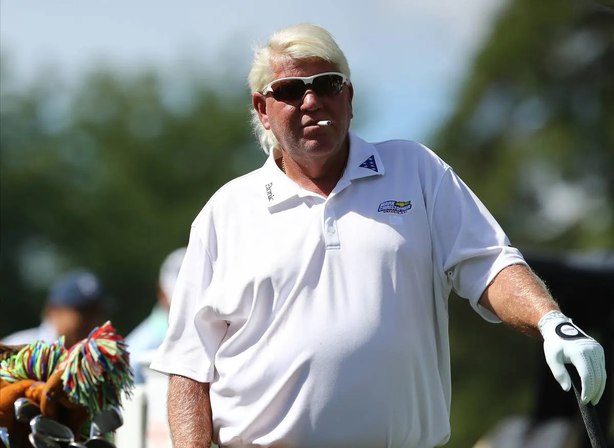 John Daly of the United States looks on at the first tee during the first round of the Ally Challenge presented by McLaren at Warwick Hills Golf & Country Club on July 31, 2020 in Grand Blanc, Michigan