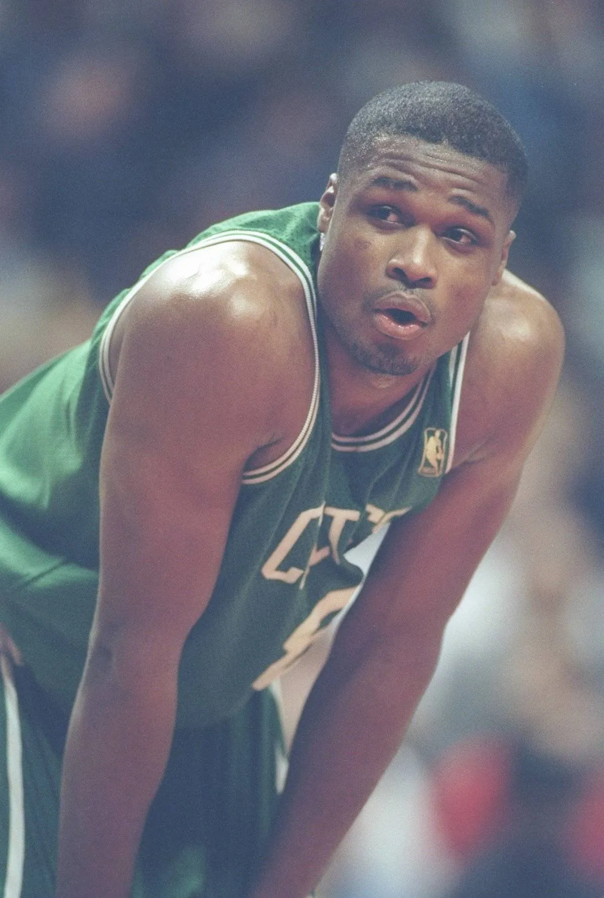 Forward Antoine Walker of the Boston Celtics stands on the court during a game against the Chicago Bulls at the United Center in Chicago, Illinois