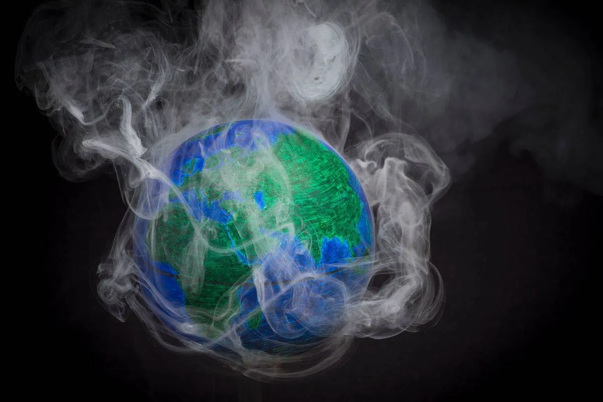 An artwork shows the Earth steaming.