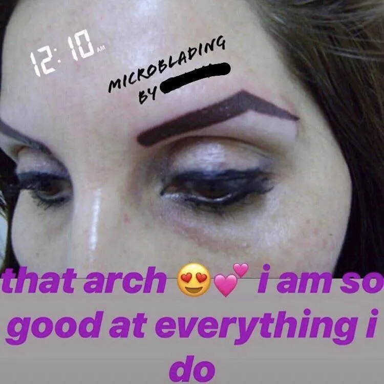 instagram story about microblading eyebrows poorly done 