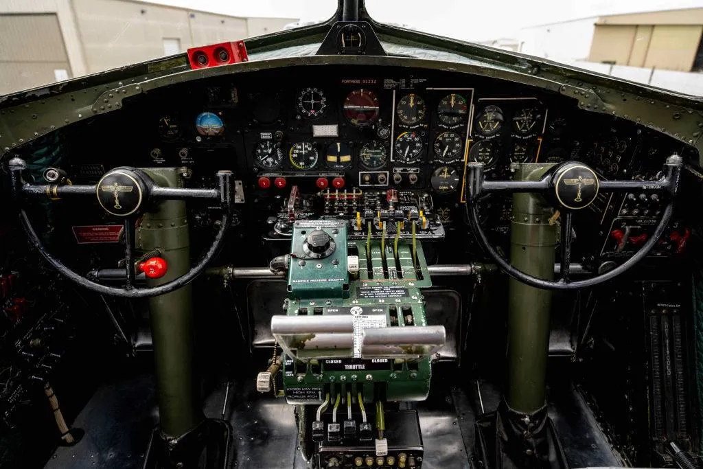 A view from the cockpit inside a World War II B-17 Bomber