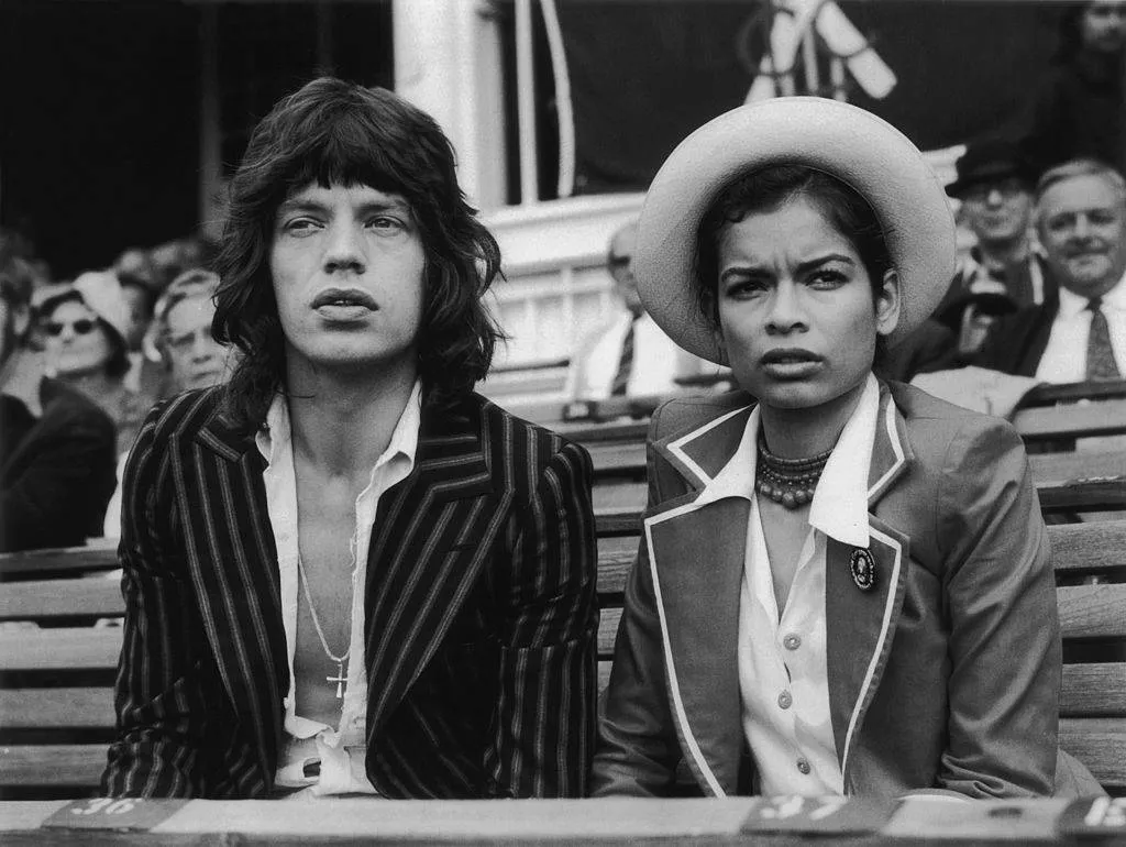 Mick and Bianca Jagger black and white photo