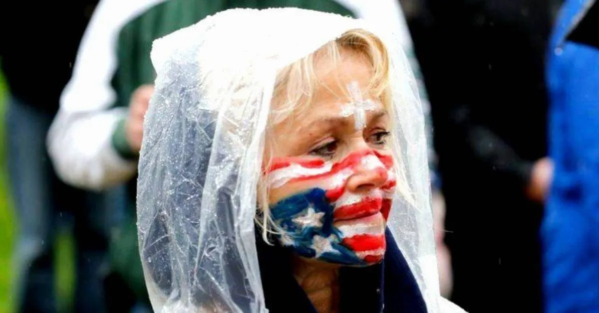 woman with american flag on her face