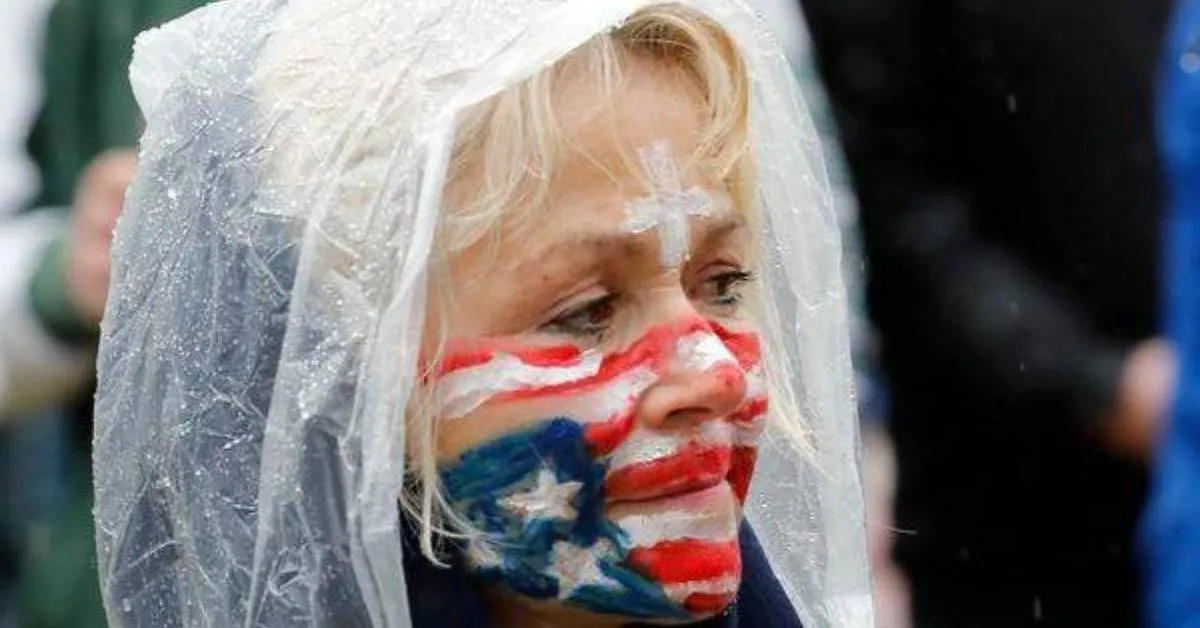 woman with american flag on her face