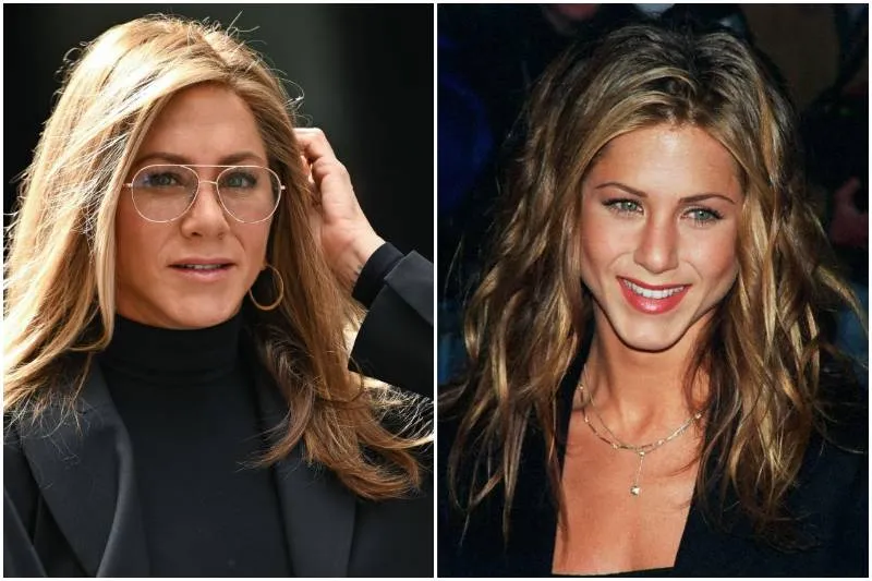 Jennifer Aniston in 2022 and 1990