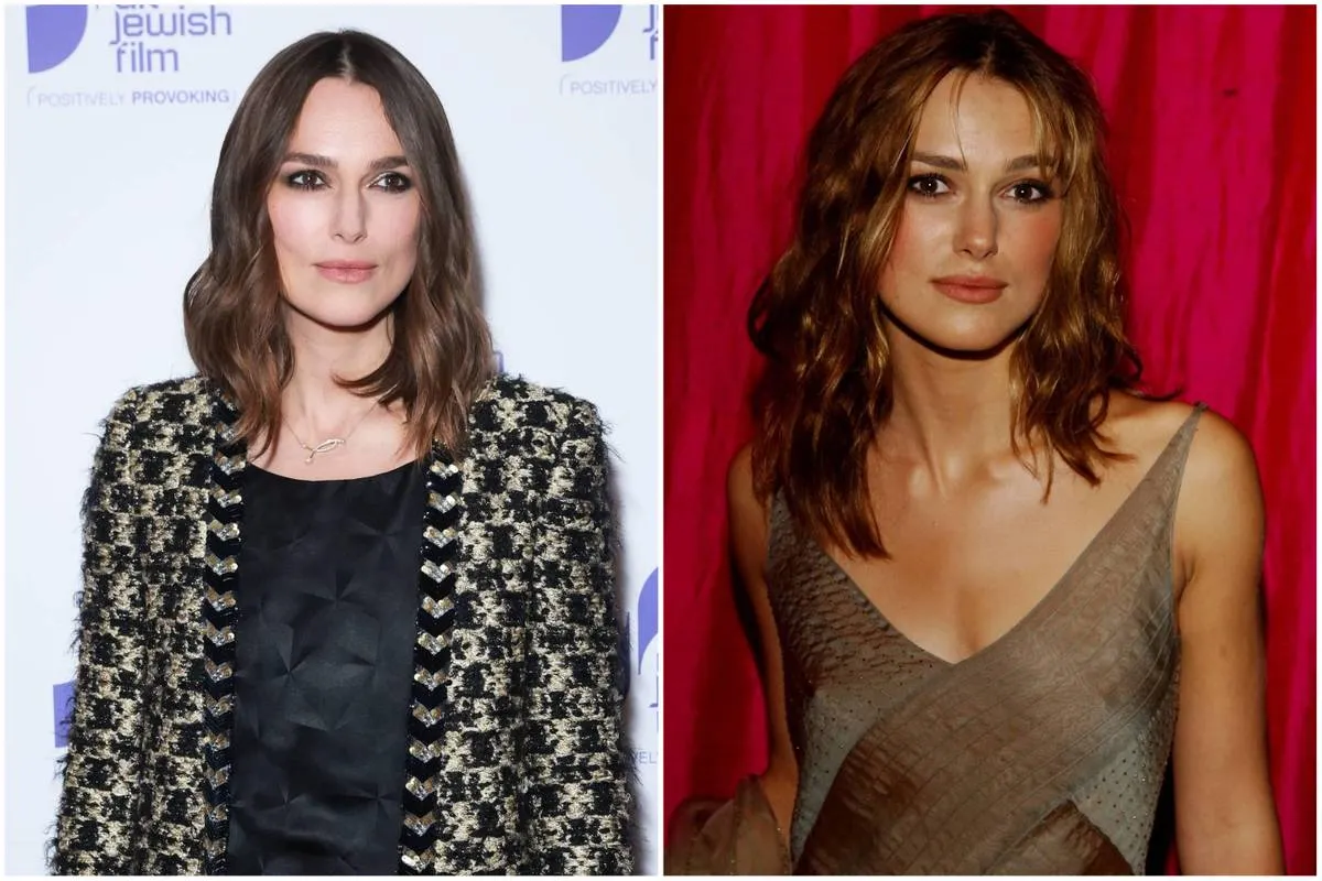 Keira Knightley in 2022 and 2003