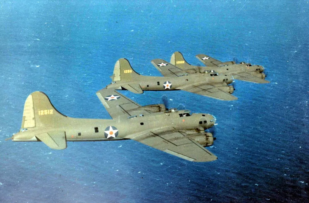 US Air Force B-17E Flying Fortress bombers in flight.