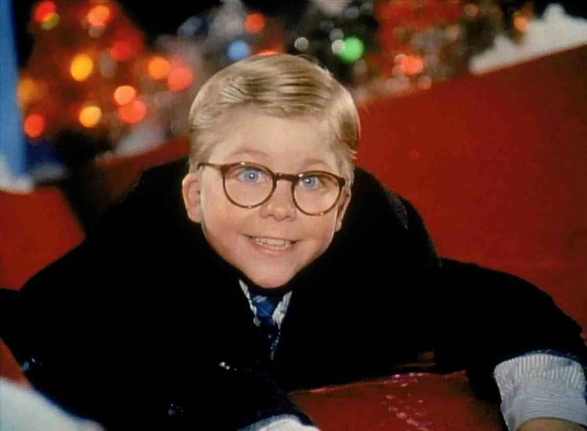 blonde boy with glasses in a christmas story