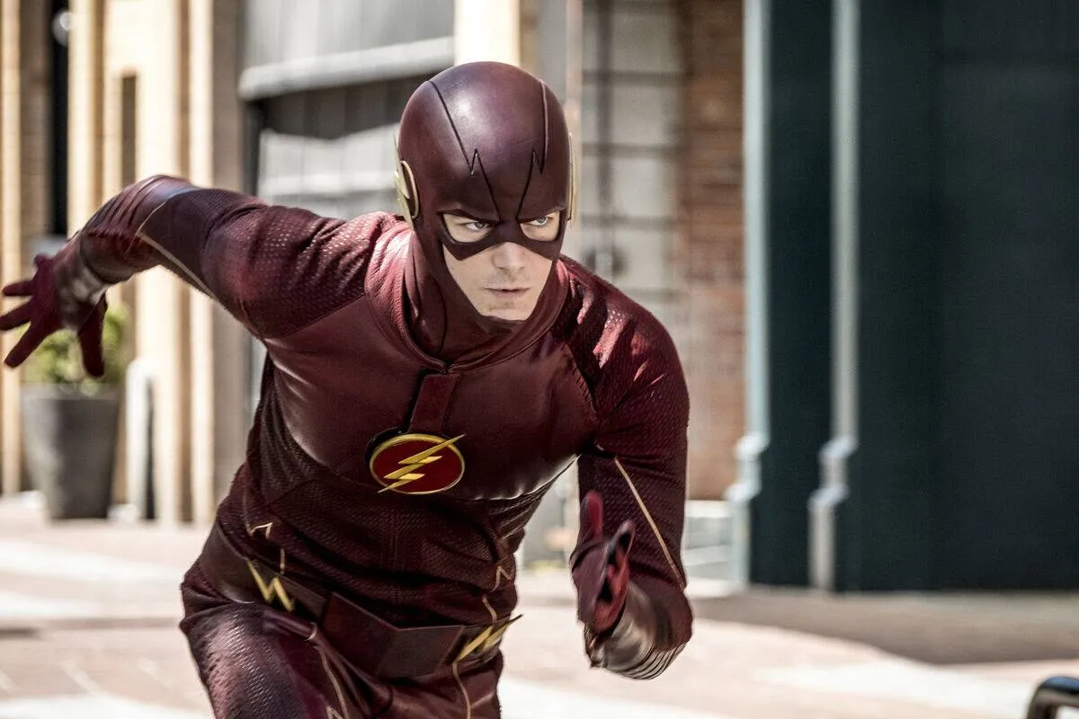 Grant Gustin running as Barry Allen in The Flash