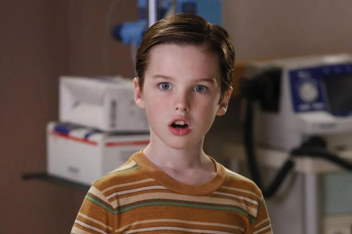 Iain Armitage reacting with shock as Sheldon Cooper in Young Sheldon