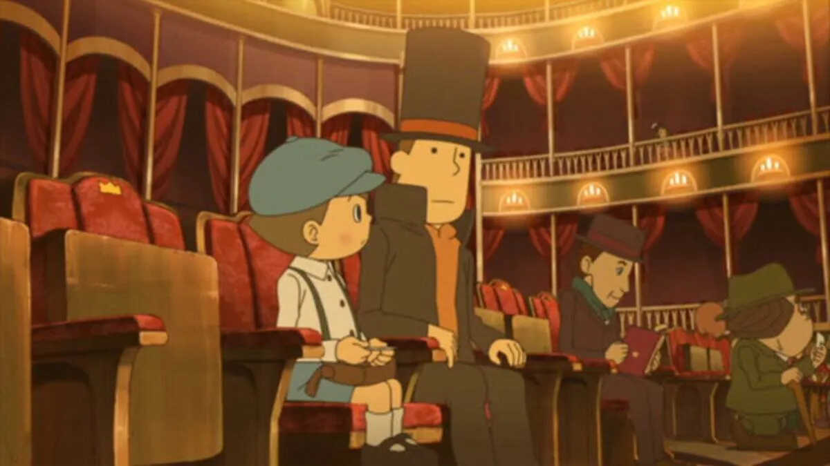 characters in a theater in Professor Layton And The Eternal Diva