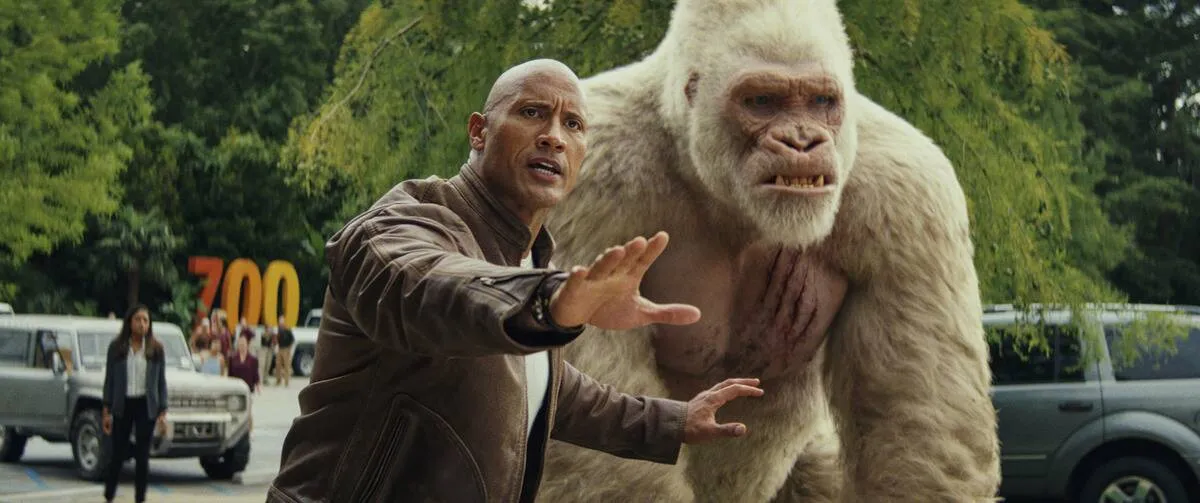 rampage dwayne the rock johnson with a gorilla